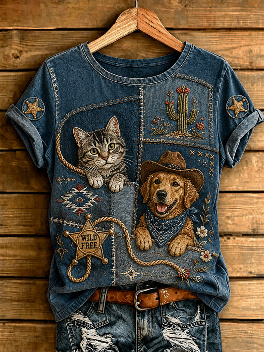 Kvinders Western Animal Style Kulturelementer Kunst Print T-Shirt