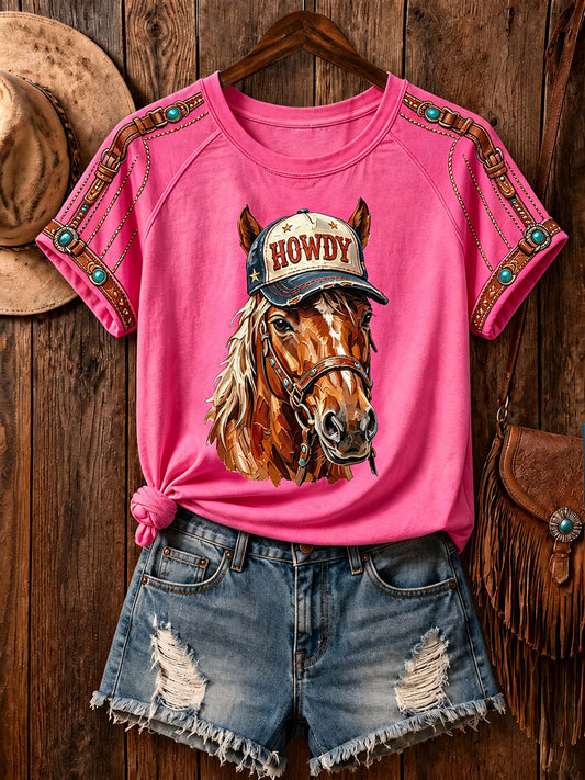 Kvinders vestlige hest afslappede T-shirts