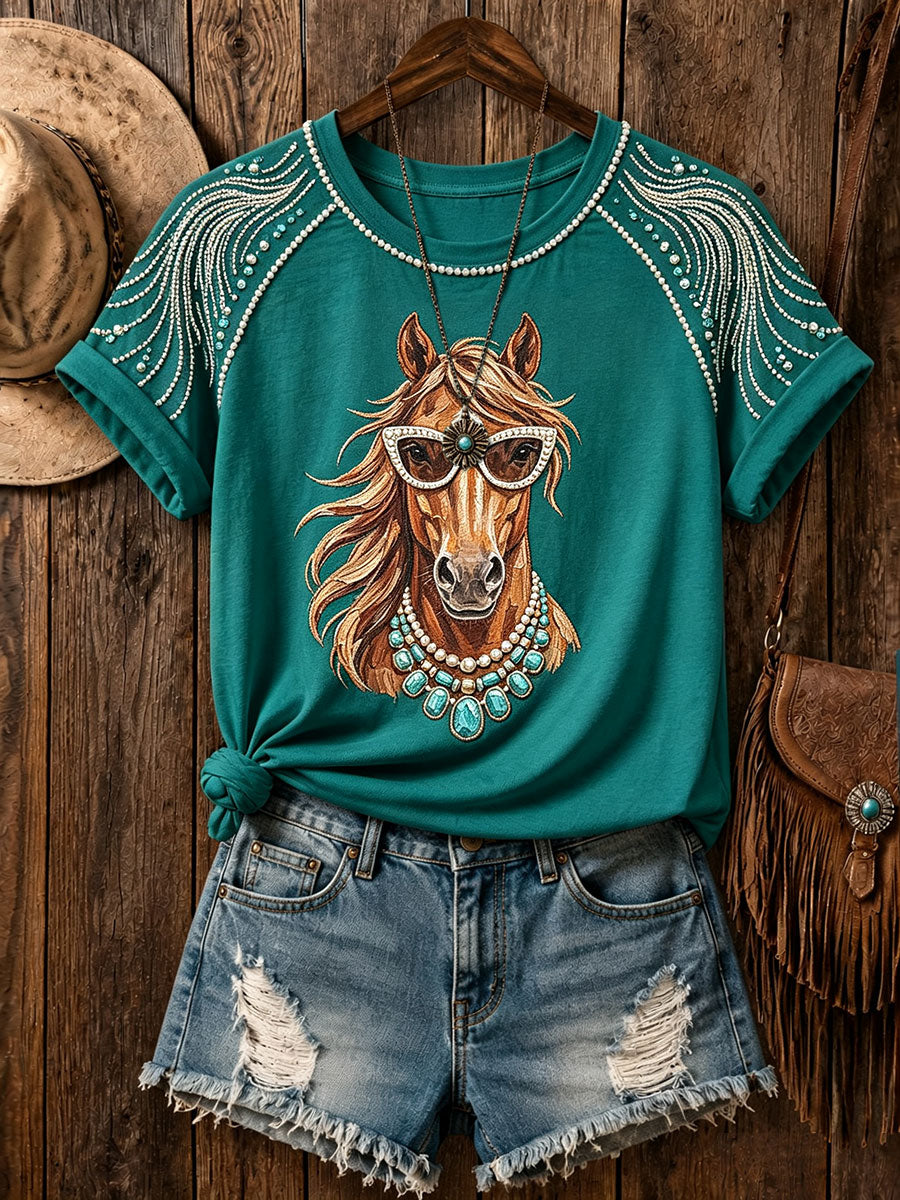 Kvinders vestlige hest afslappede T-shirts