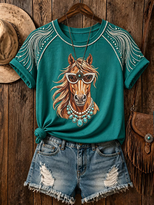 Kvinders vestlige hest afslappede T-shirts