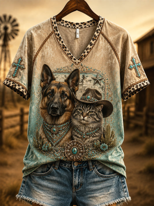 Retro Western Animal-Print Sjov Casual T-shirt