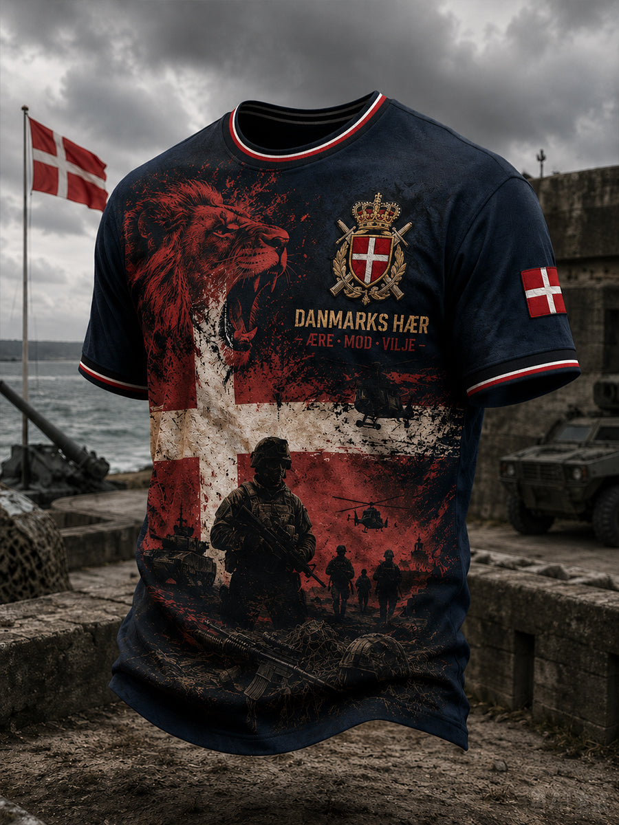 Mænds t-shirt med korte ærmer og vintage-militærprint
