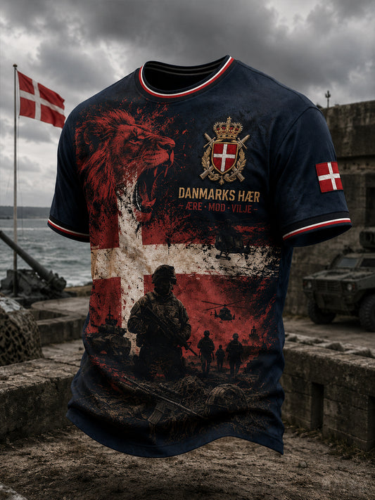 Mænds t-shirt med korte ærmer og vintage-militærprint