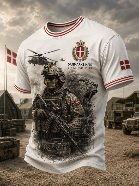 Mænds kortærme T-shirt med Vintage Militær-stil Print