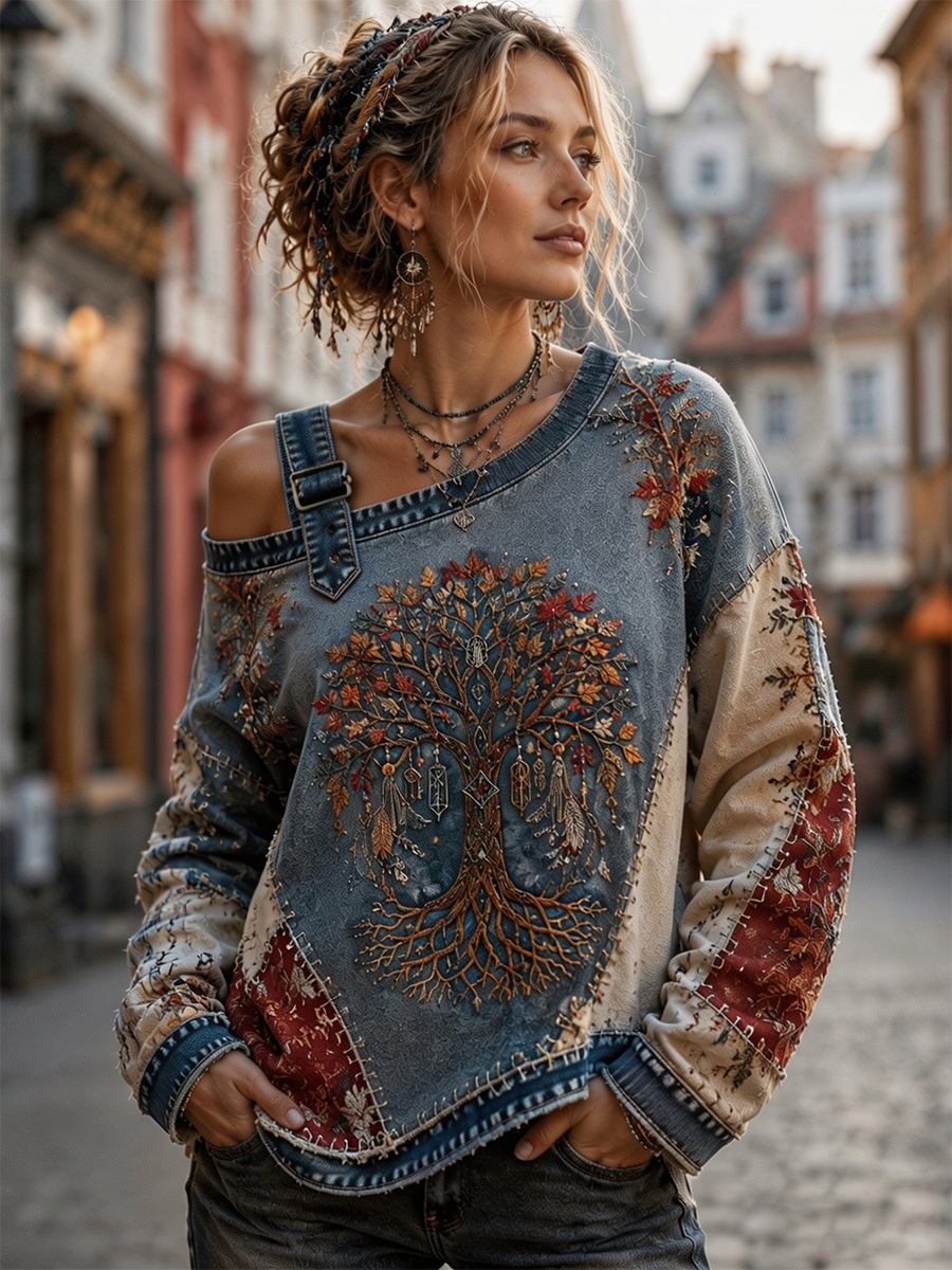 Kvinders vikinge-fritids-sweatshirt med åbne skuldre