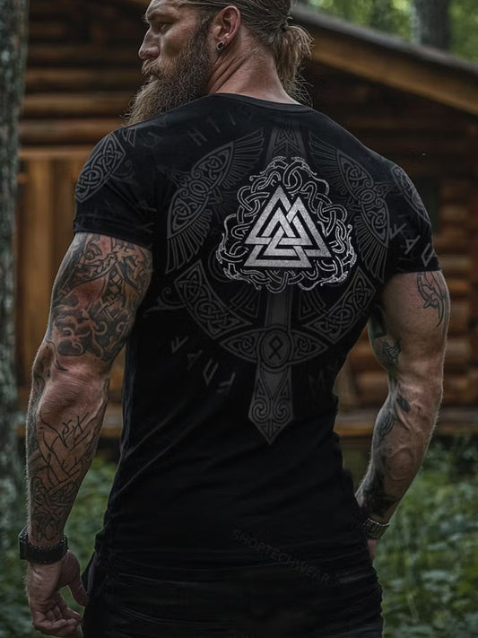 Retro vikingetids kunsttryk afslappet t-shirt