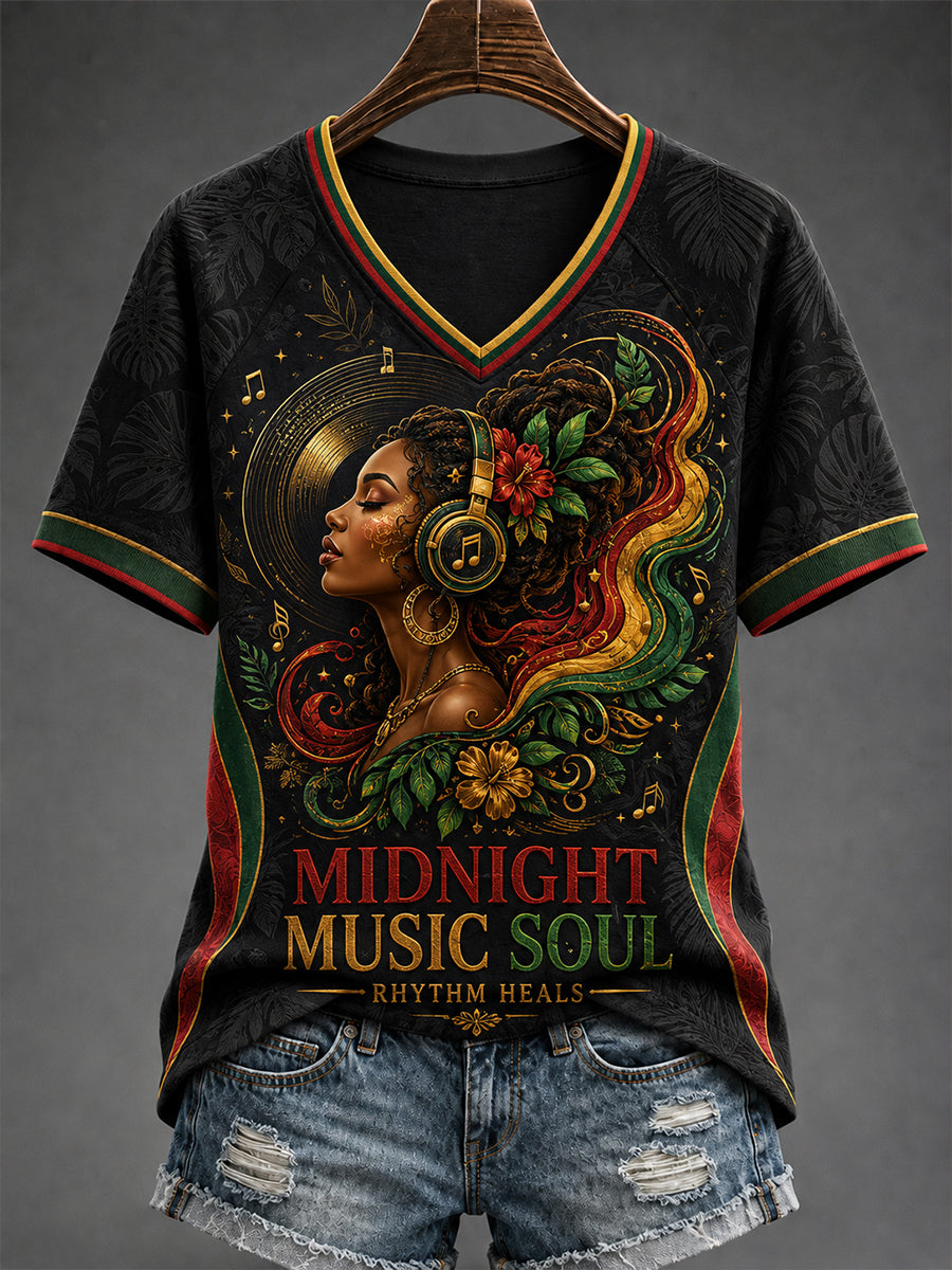 Dame-reggae-T-shirt med V-udskæring