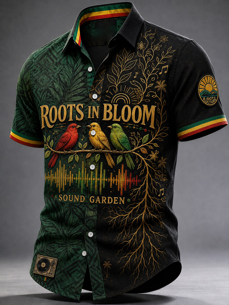 Mænds reggae-fritidsbluse med korte ærmer