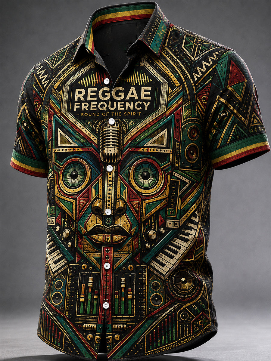 Mænds reggae-fritidsbluse med korte ærmer