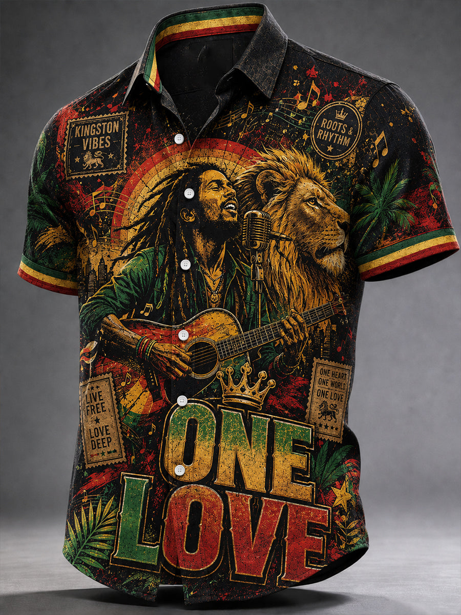 Mænds reggae-fritidsbluse med korte ærmer