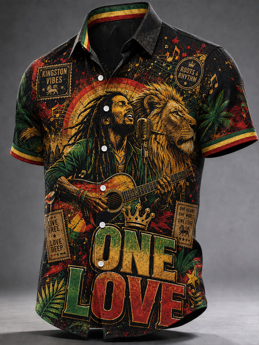 Mænds reggae-fritidsbluse med korte ærmer