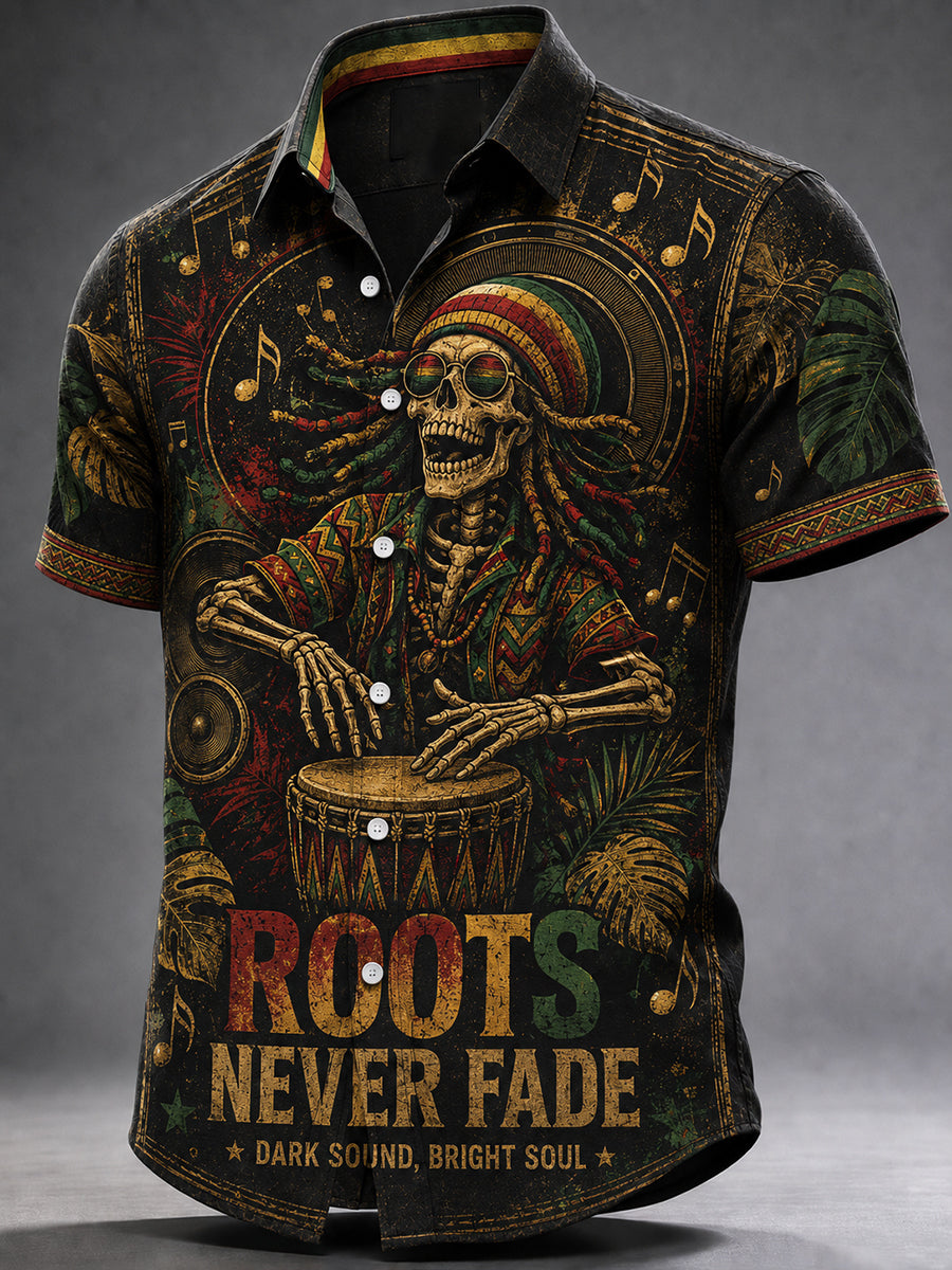Mænds reggae-fritidsbluse med korte ærmer