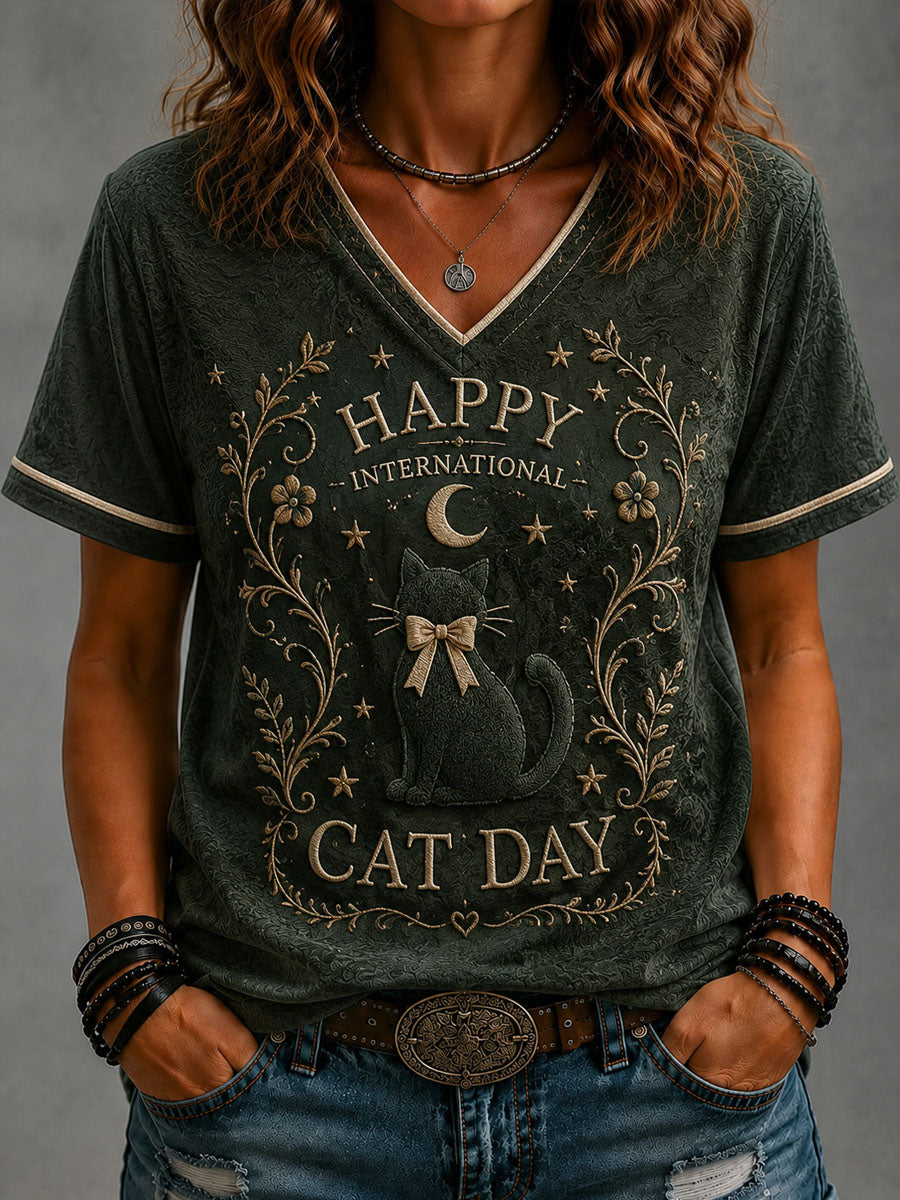 Kvinders kat kunst udskrive Casual kortærme T-shirt