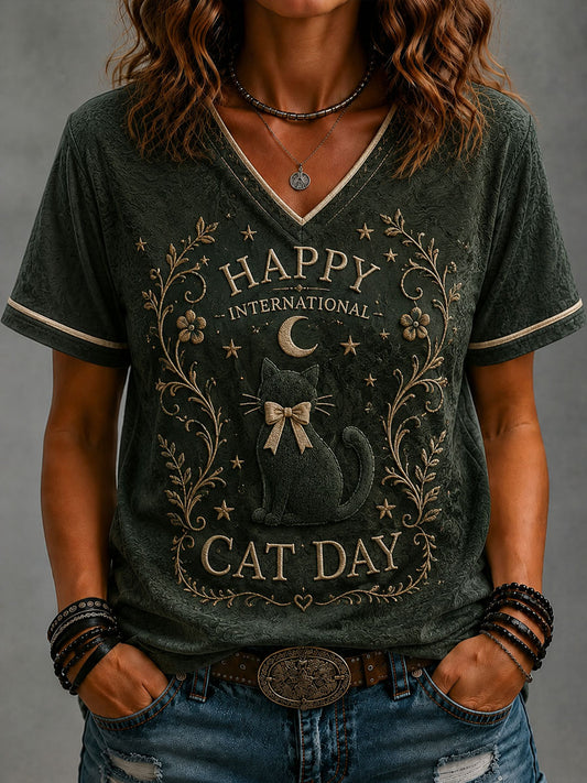 Kvinders kat kunst udskrive Casual kortærme T-shirt