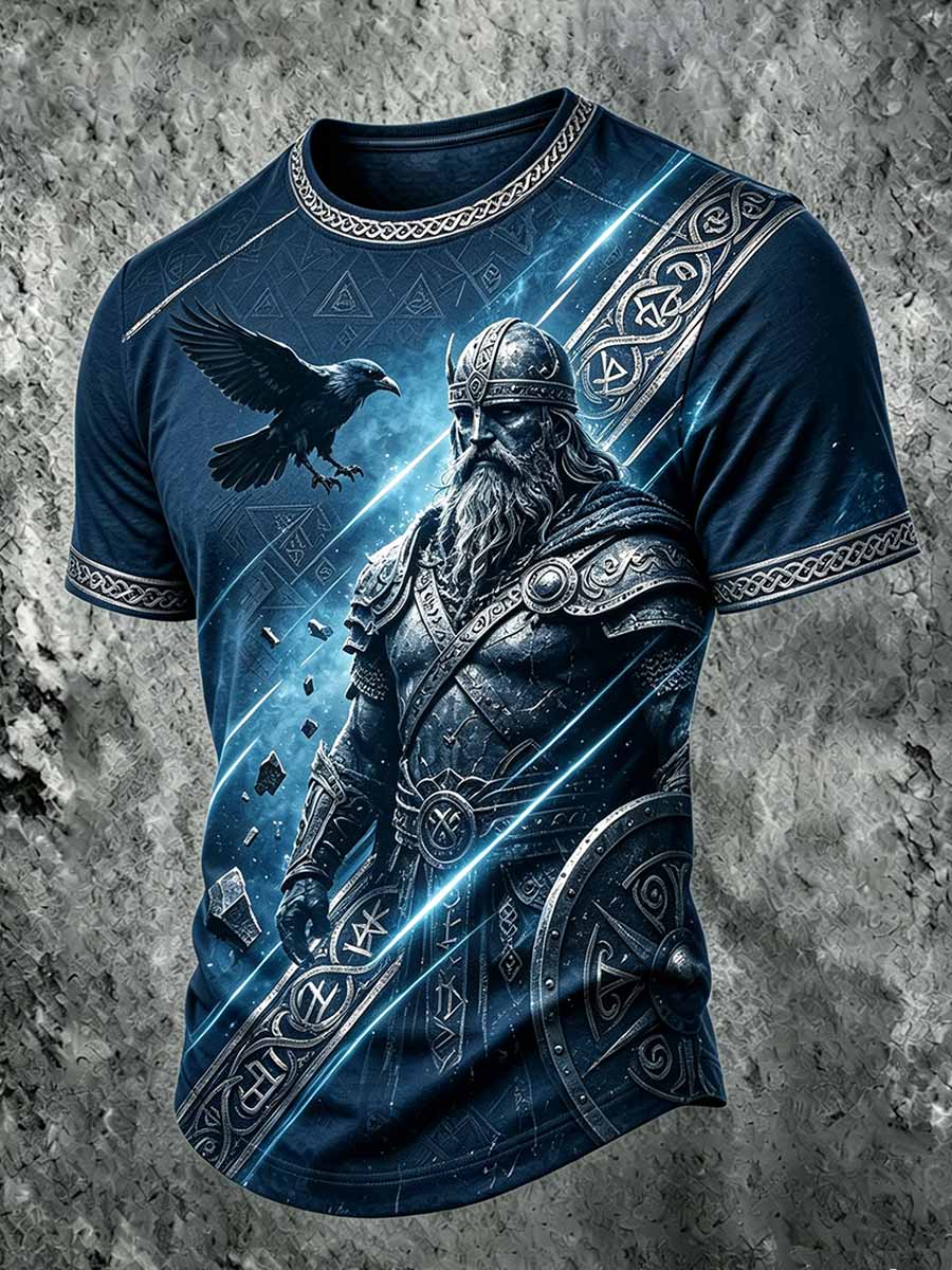 Mænds Retro Viking kriger trykt Casual Short-Sleeve T-shirt