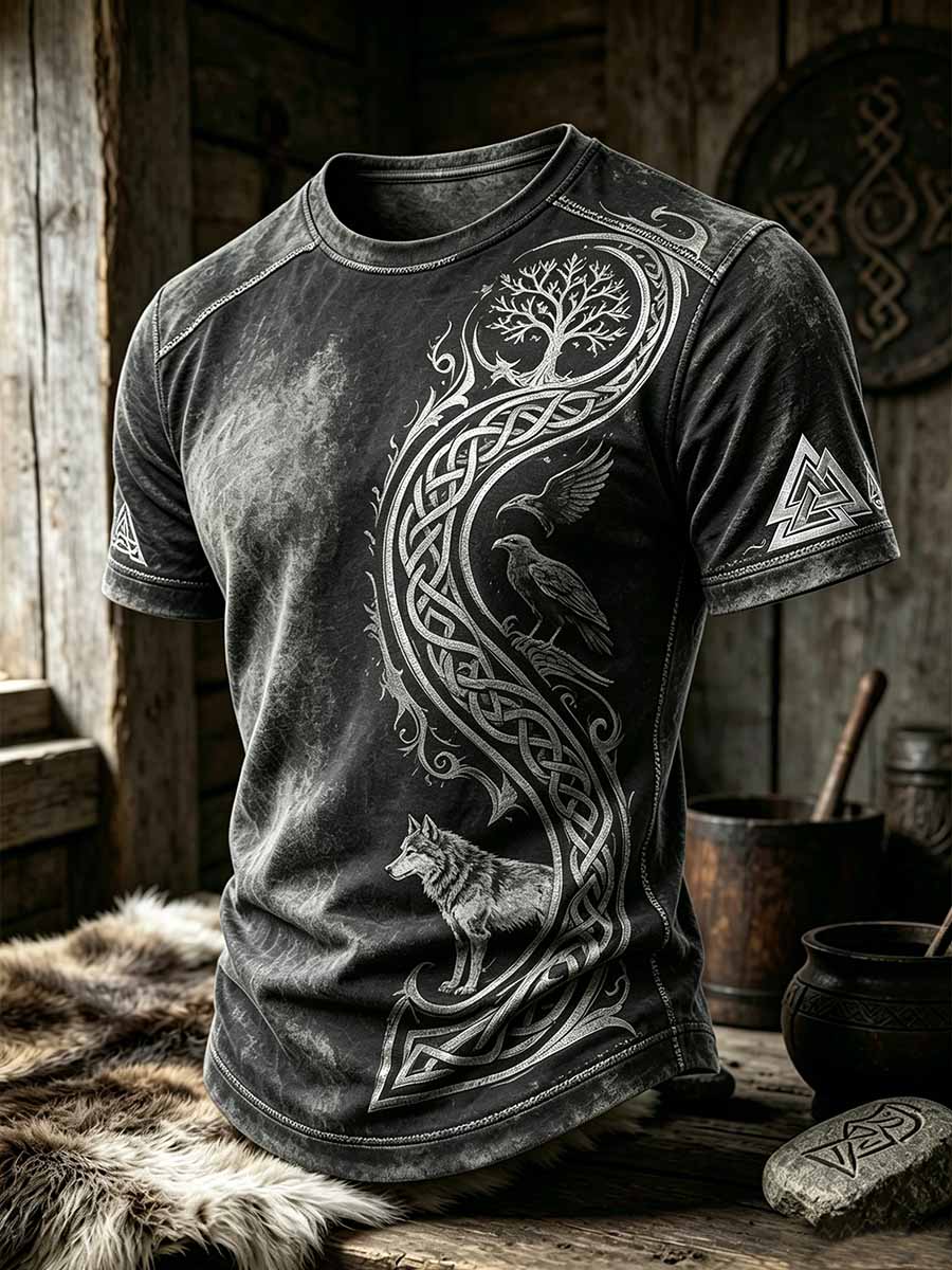 Mænds Vintage Viking mønster Print T-shirt