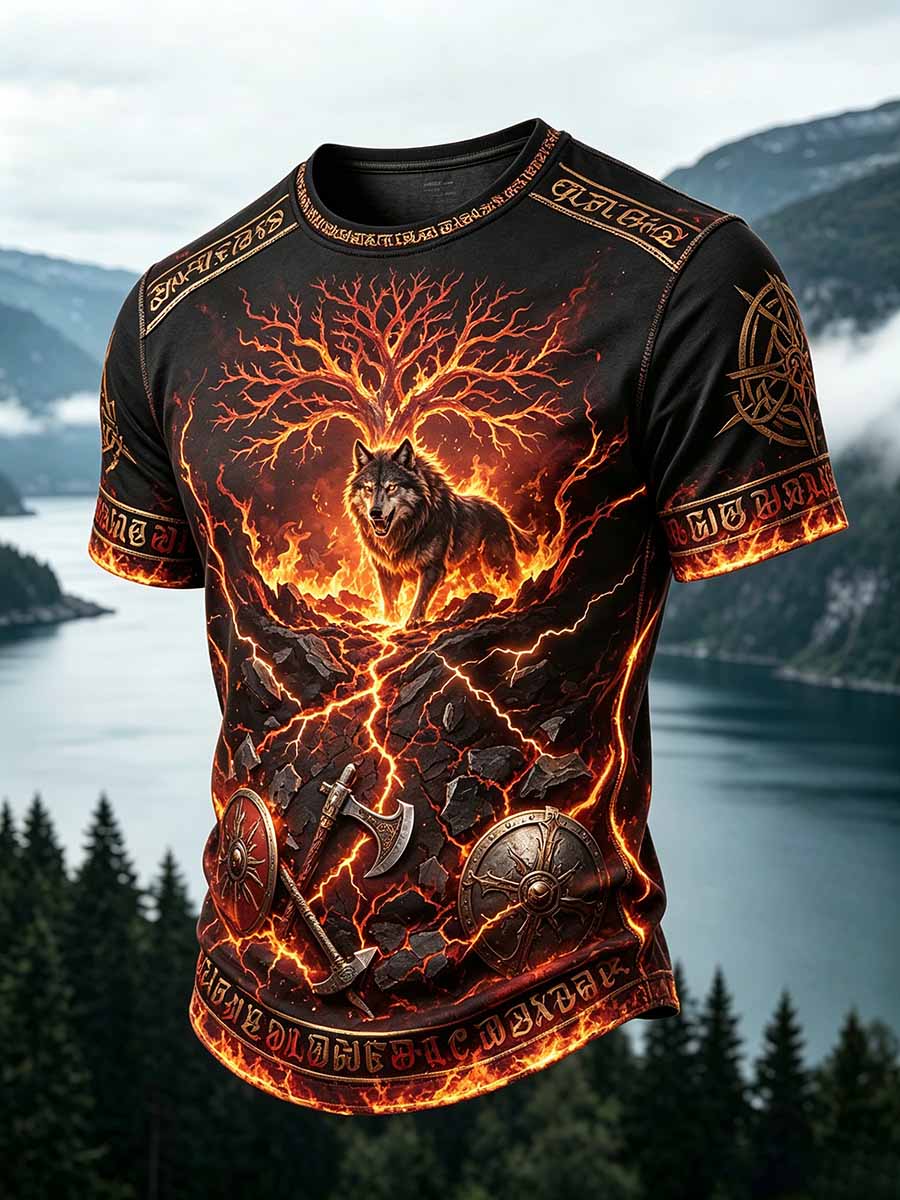 Mænds Retro Viking kriger Print Casual T-shirt