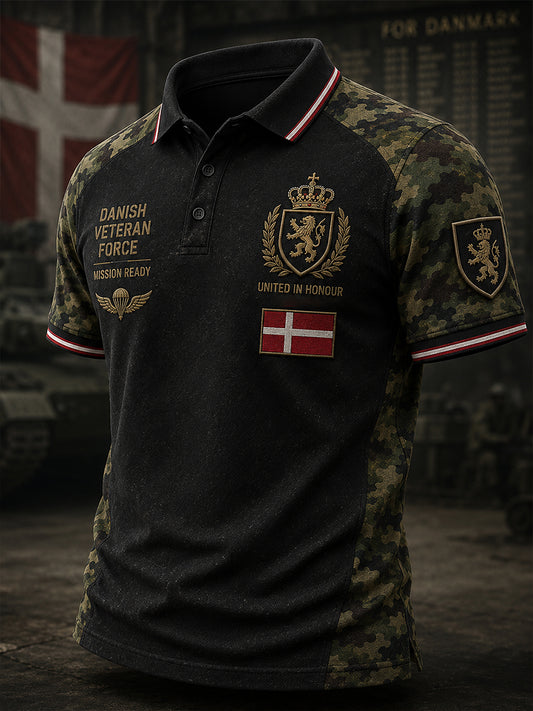 Polo-skjorte til mænd med kort ærme og camouflageprint i militærstil
