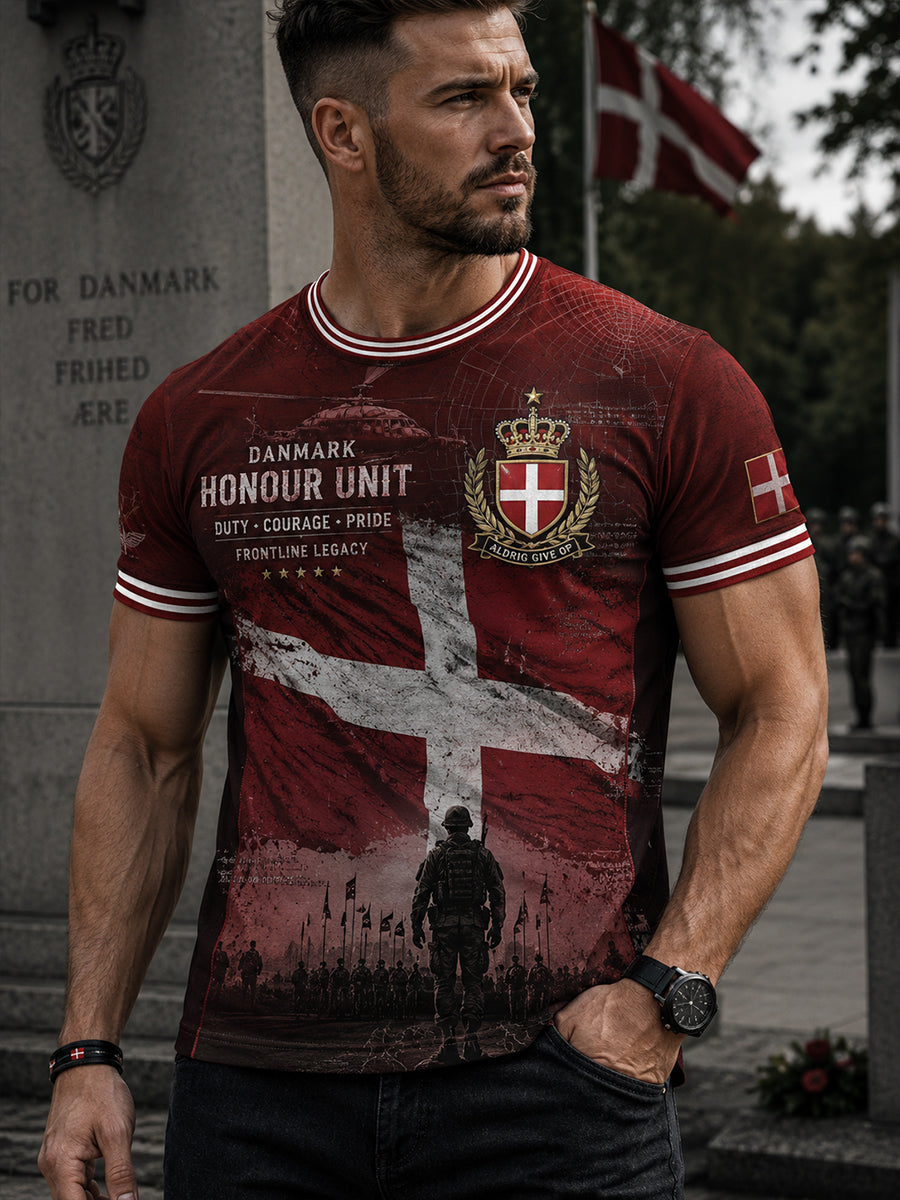 Mænds t-shirt med korte ærmer og camouflage- og militærprint