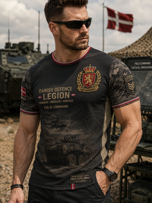Mænds t-shirt med korte ærmer og camouflage- og militærprint