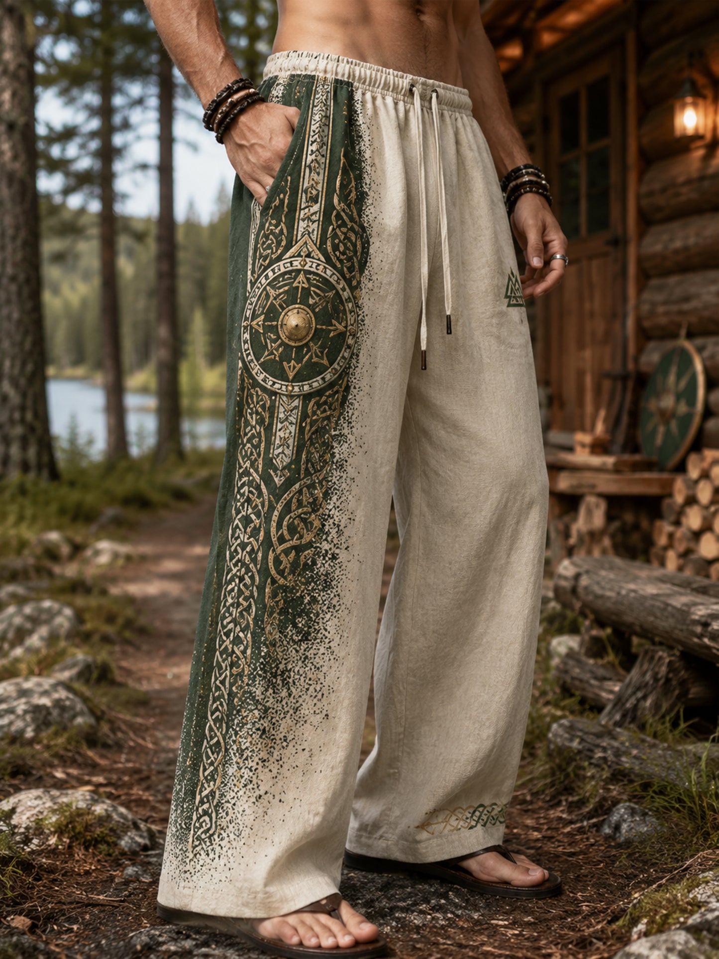 Mænds finsk vikingetema patriotisk kunsttryk afslappede bukser