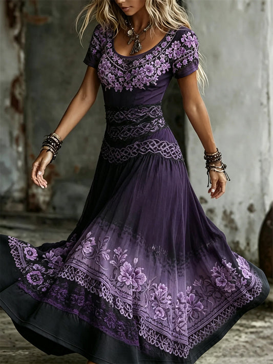 Kvinders stilfulde lilla blomster keltisk knod Print Flowy Maxi Kjole