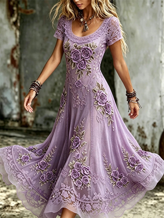 Kvinders klasse lilla roser blonde kunst Print Flowy Maxi Kjole