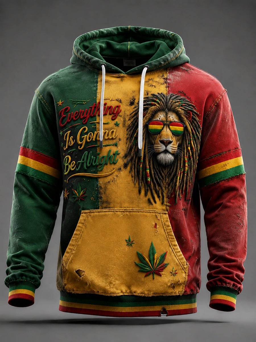 Stribet patchwork Hoodie til Retro Reggae musikfans