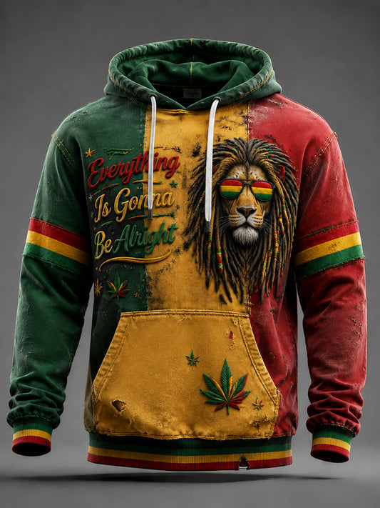 Stribet patchwork Hoodie til Retro Reggae musikfans