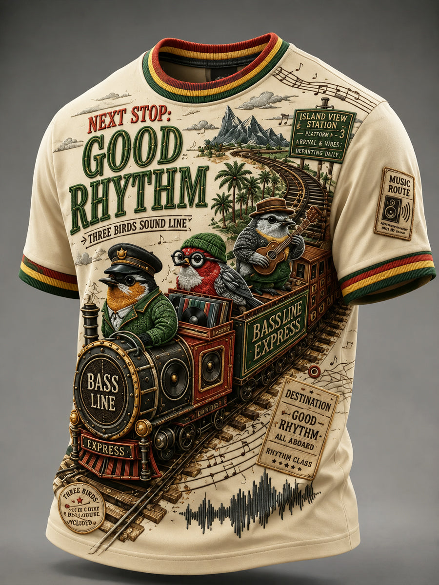 Retro Reggae “Lille fugle tog” Casual T-shirt