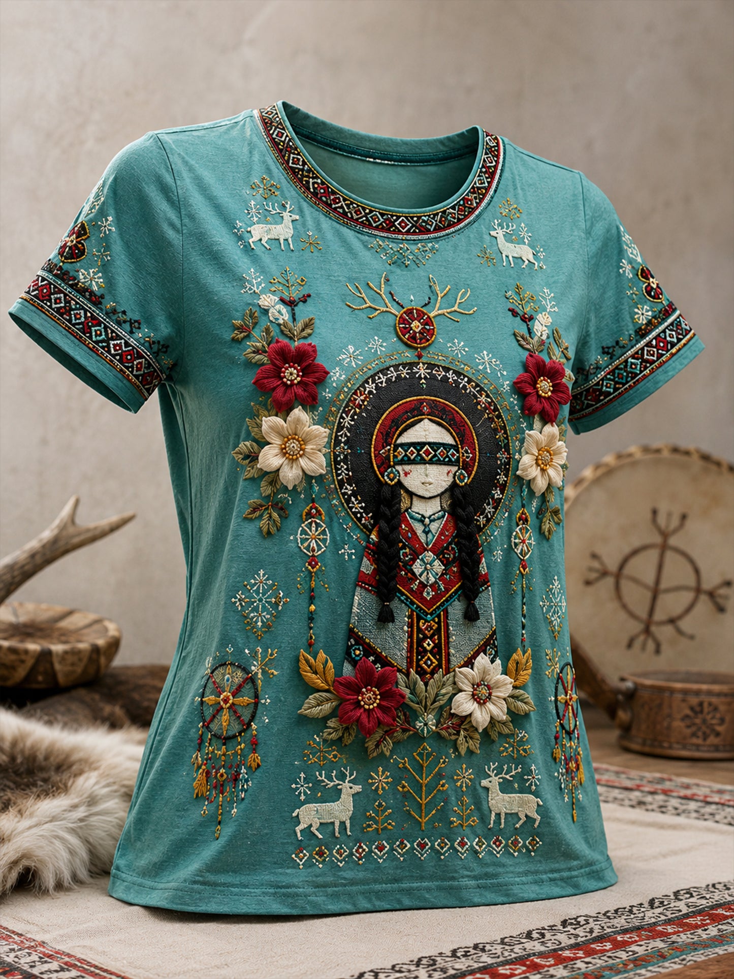 Kvinnernes norske kulturelement kunst Skriv ut Kortærmet T-shirt