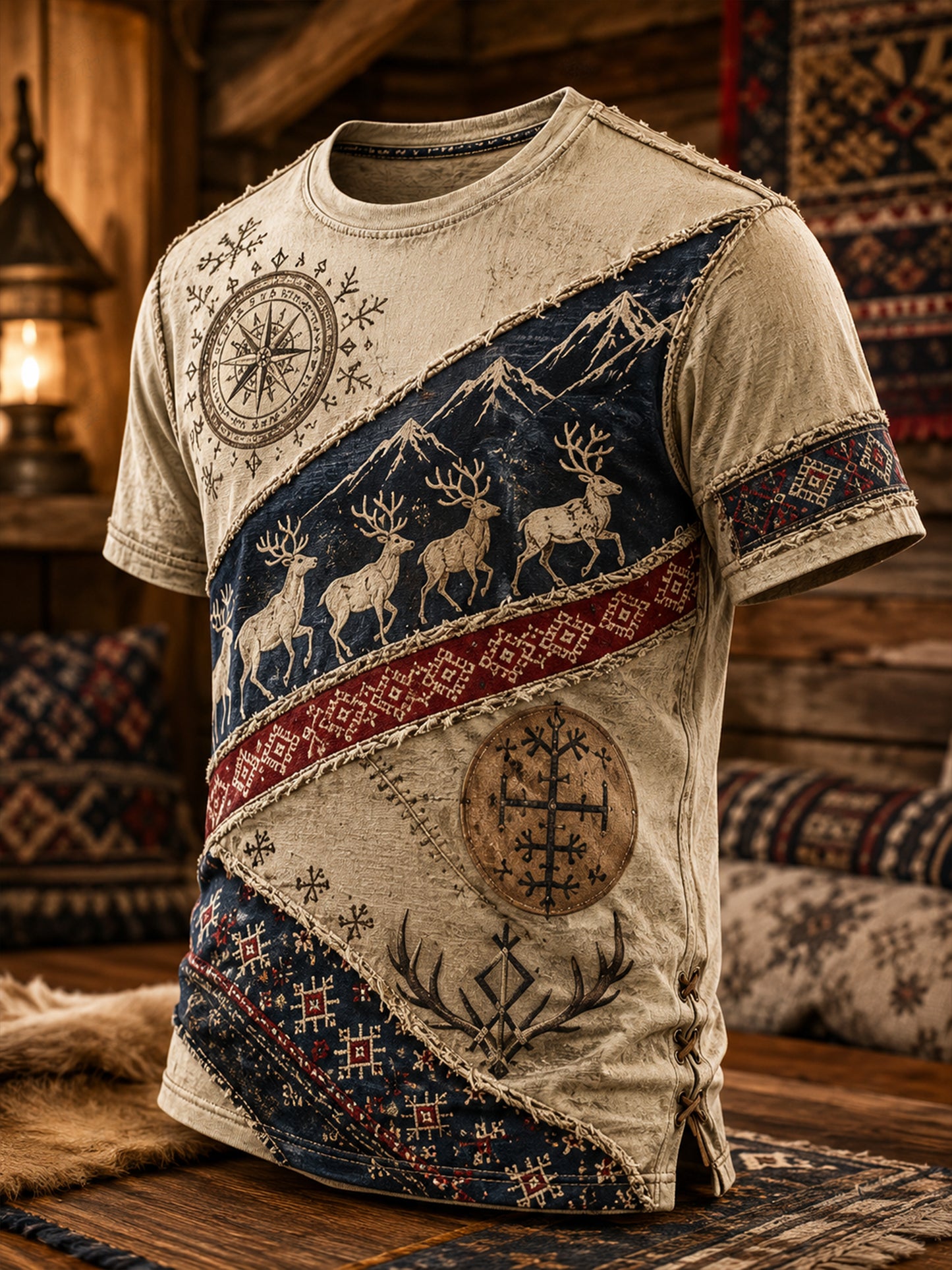 Menns norske kulturelement kunst utskrift T-shirt med korte ermer