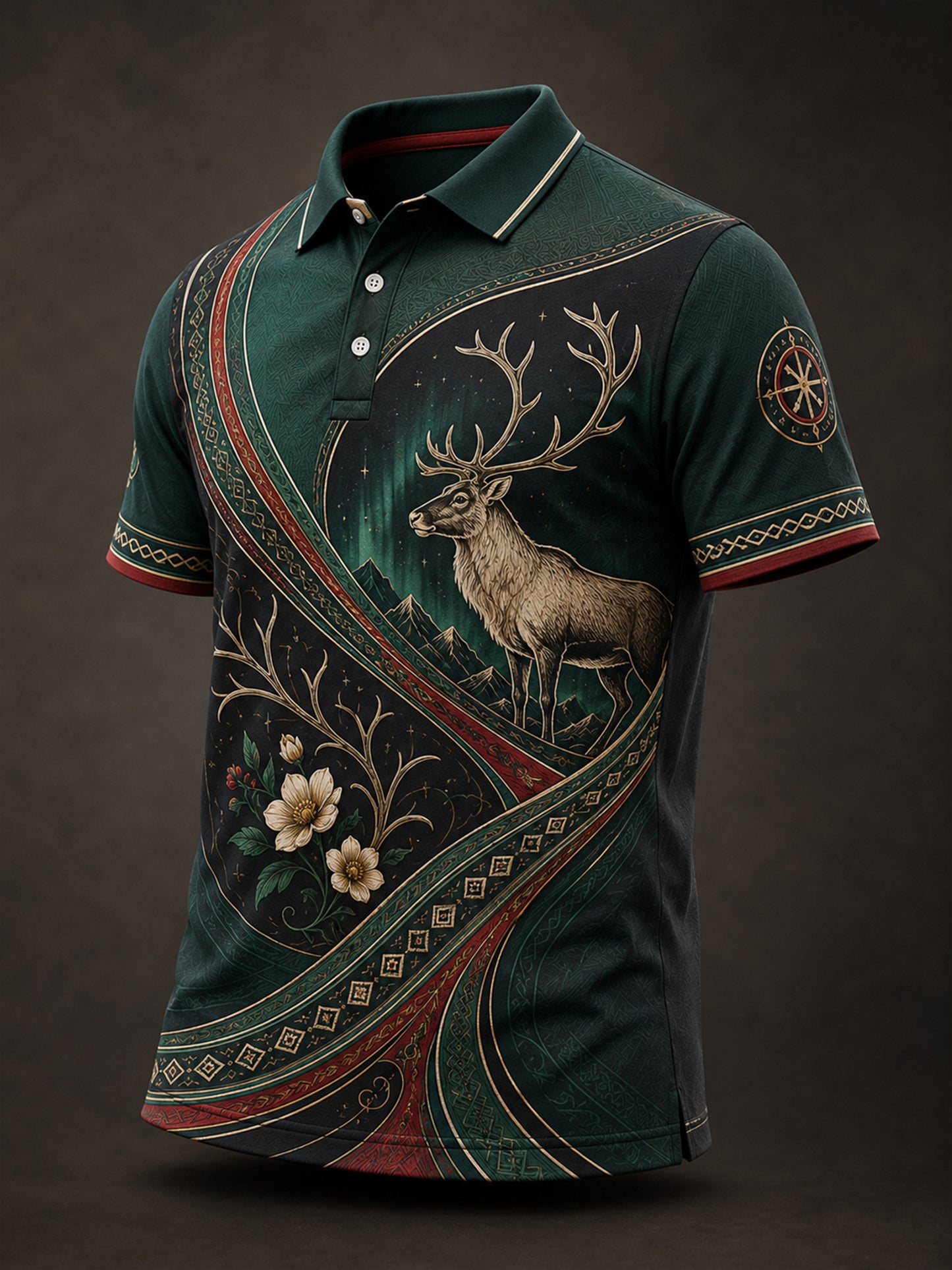 Kulturell kunsttrykk med norske samiske motiver for menn – polo-skjorte med kort erme
