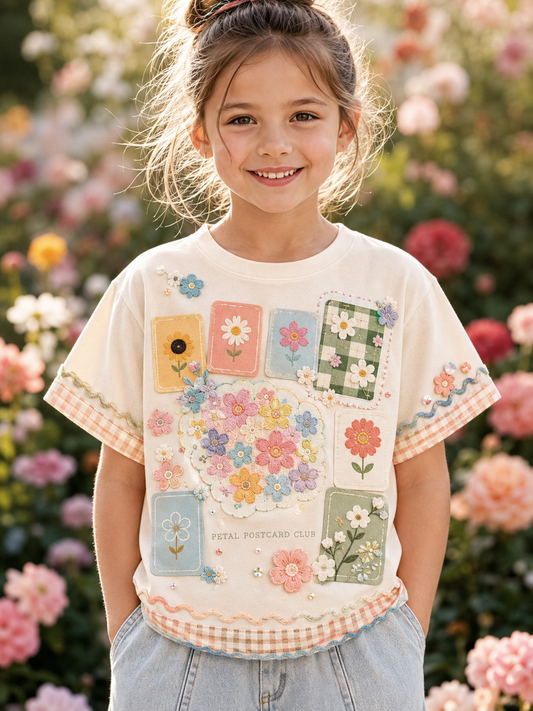 Børneblomster T-shirt med korte ærmer