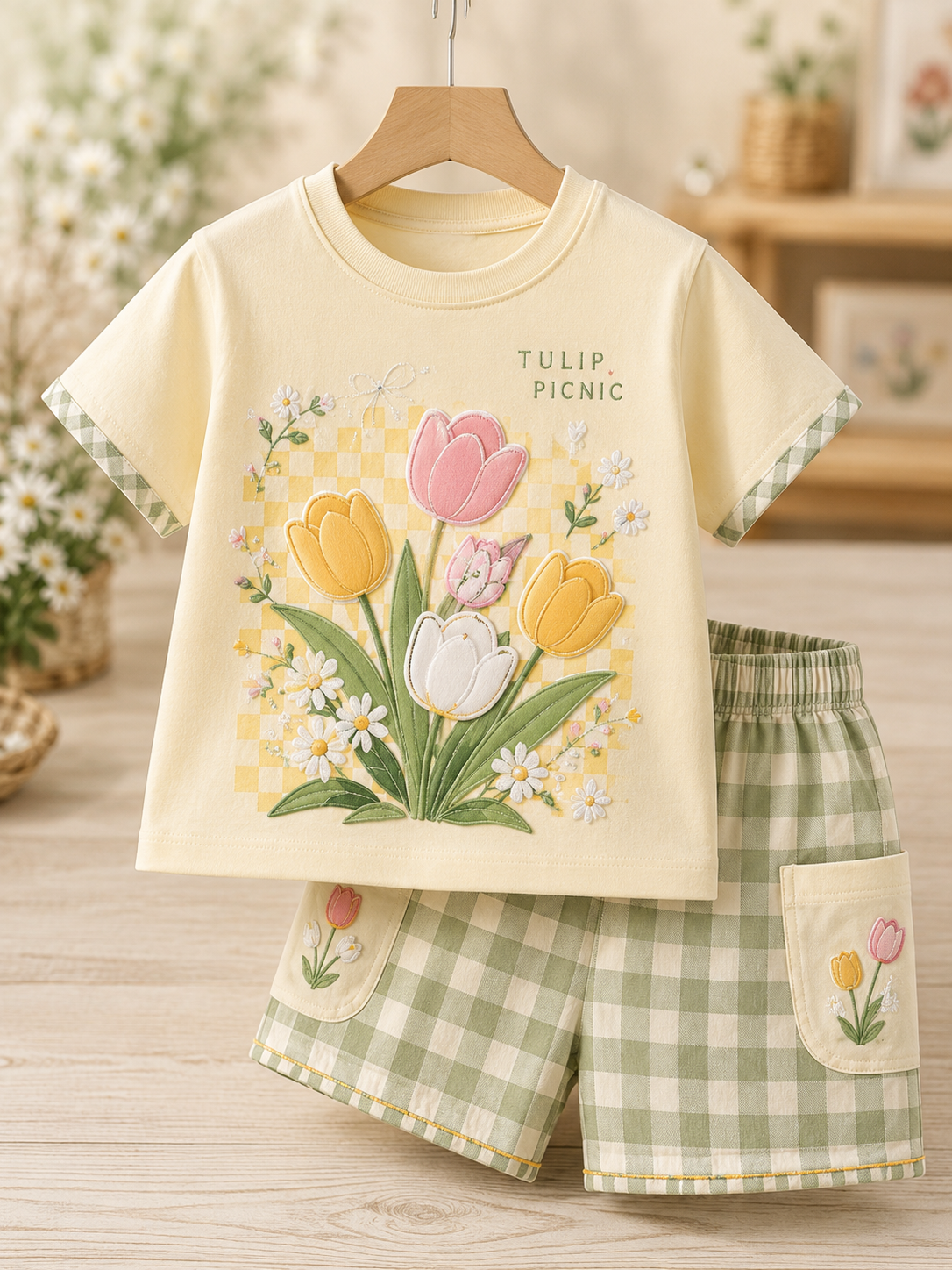 Børns blomster kort ærme skjorte sæt