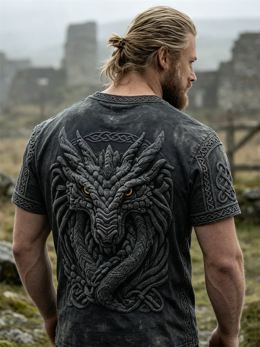 Mænds Vintage Vikinge Dark Dragon Celtic Knud Print korte ærmer t-shirte