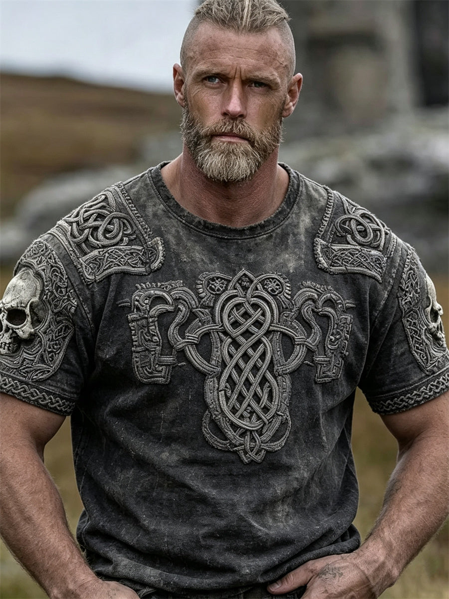 Mænds Vintage Skulls Viking Celtic Knud Print korte ærmer t-shirte