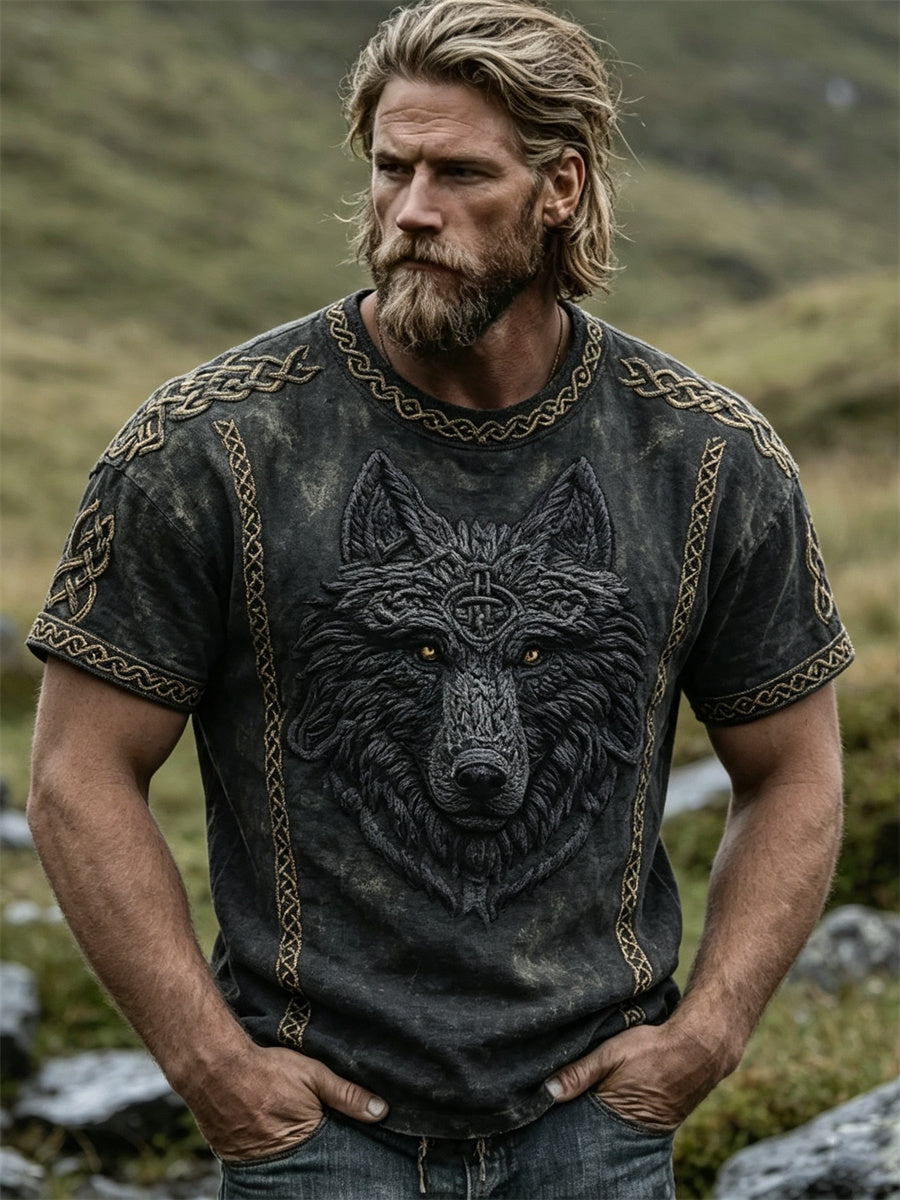 Mænds Vintage Wolf Fenrir Viking Celtic Knud Print korte ærmer t-shirte