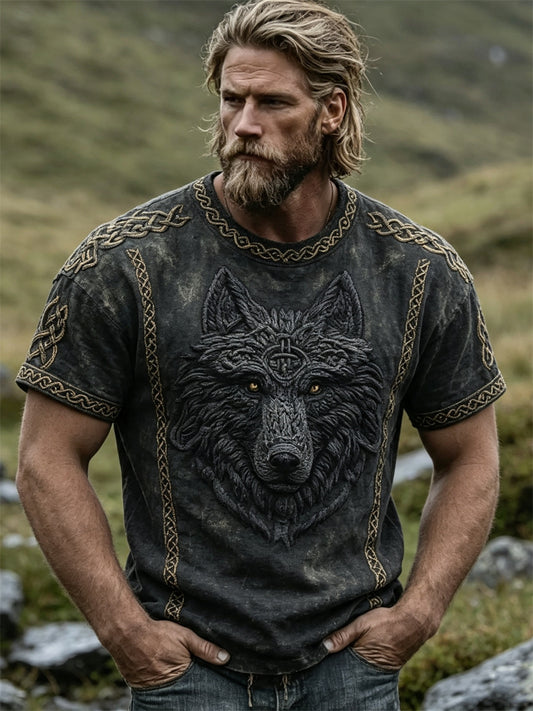 Mænds Vintage Wolf Fenrir Viking Celtic Knud Print korte ærmer t-shirte