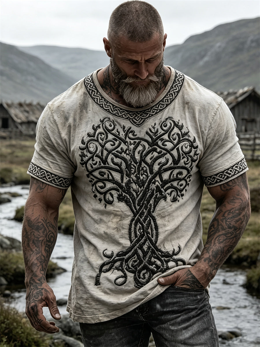 Mænds Vintage Viking Tree of Life Celtic Knud Print korte ærmer t-shirte