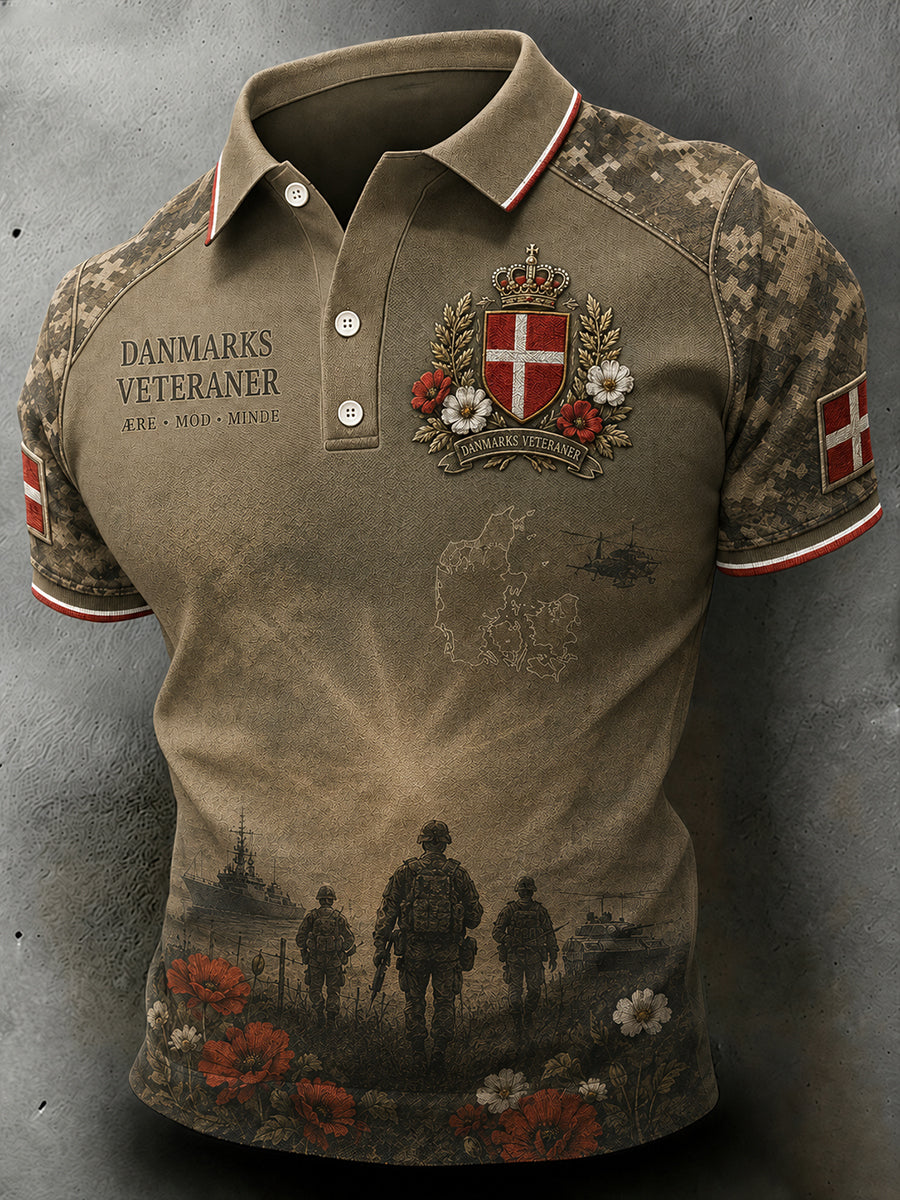 Mænds poloshirt med korte ærmer og militært camouflageprint