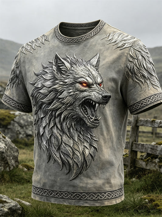 Mænds Viking Wolf Fenrir Celtic Knud Print korte ærme t-shirte