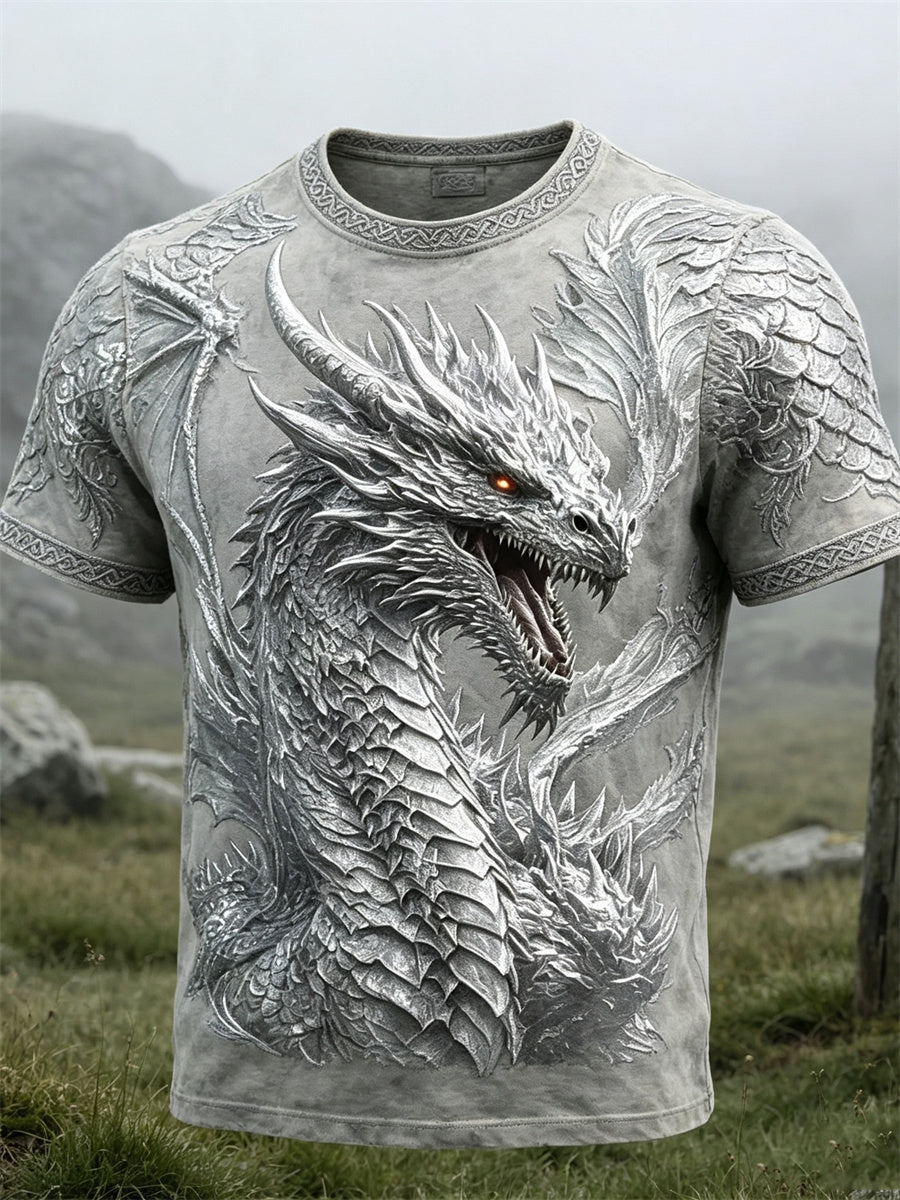 Mænds Viking sølv Drage Celtic Knud Print korte ærme t-shirte