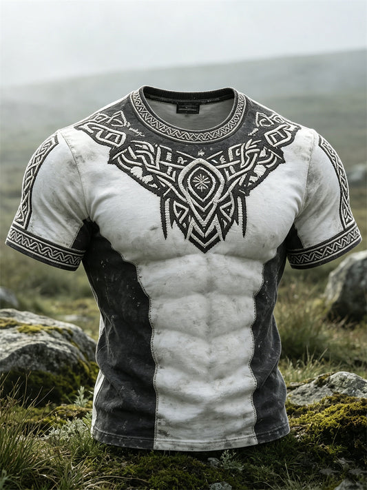 Mænds Viking Celtic Knud Kontrast Farve Print korte ærme t-shirte