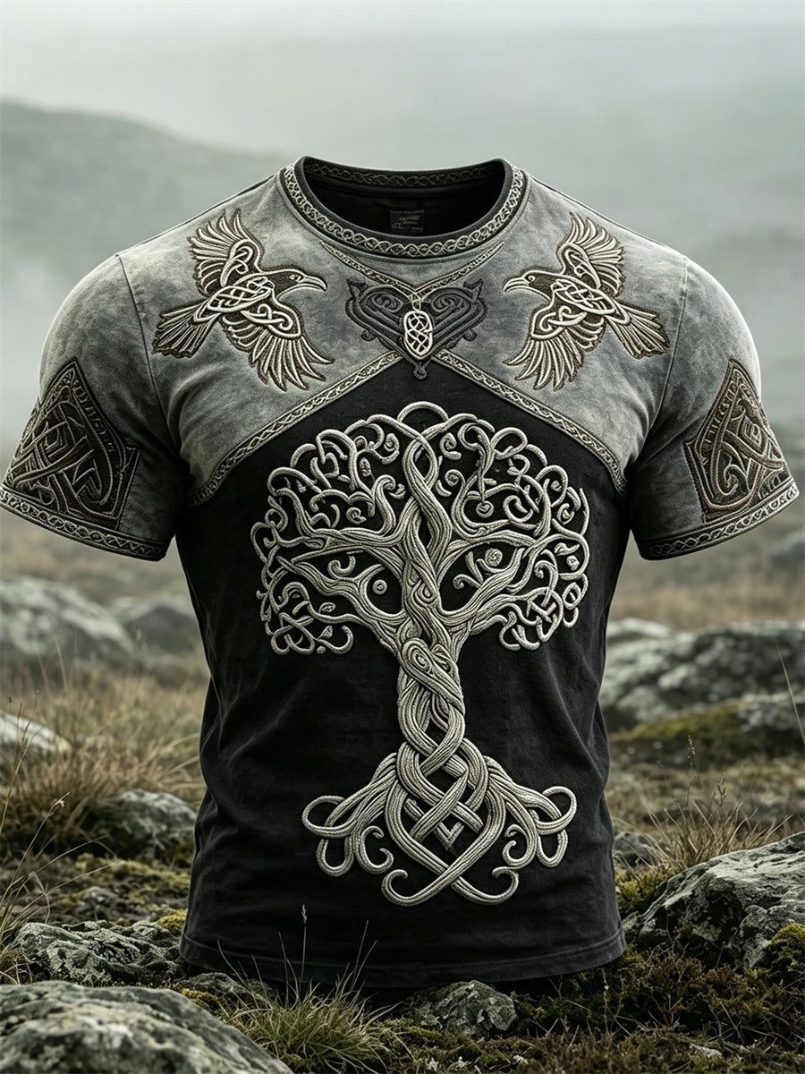 Mænds Viking træ of Life & Ravens Celtic Knud Print kort ærme t-shirt