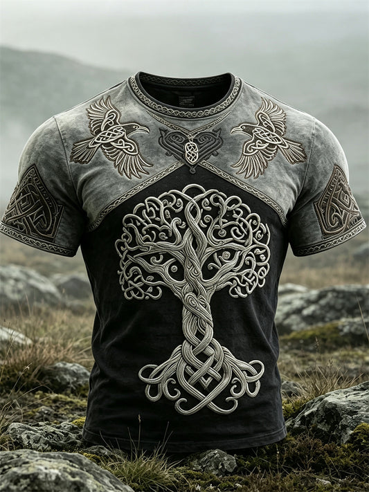 Mænds Viking træ of Life & Ravens Celtic Knud Print kort ærme t-shirt