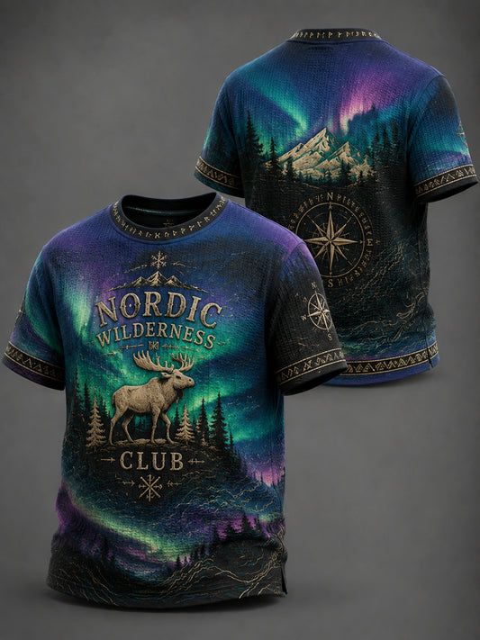 Retro norsk elg nordlys uformell vaffelvevd t-skjorte