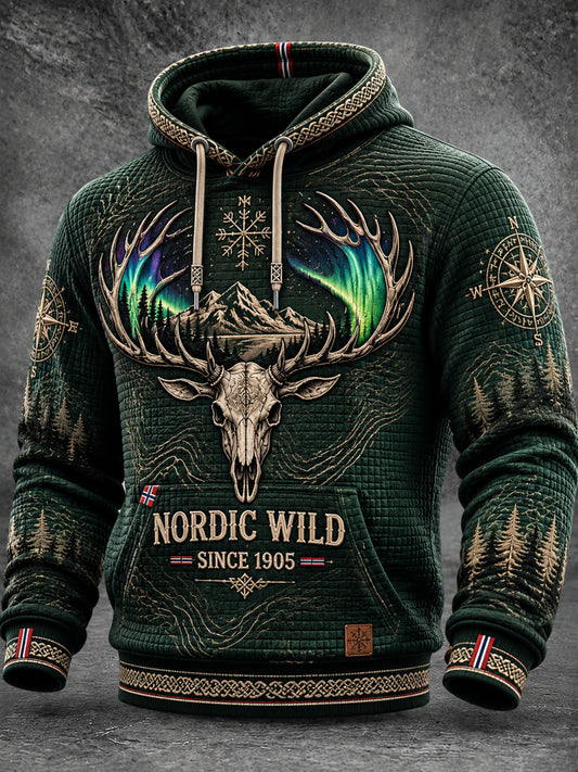 Retro norsk elg-inspirert vaffelstrikket hettegenser