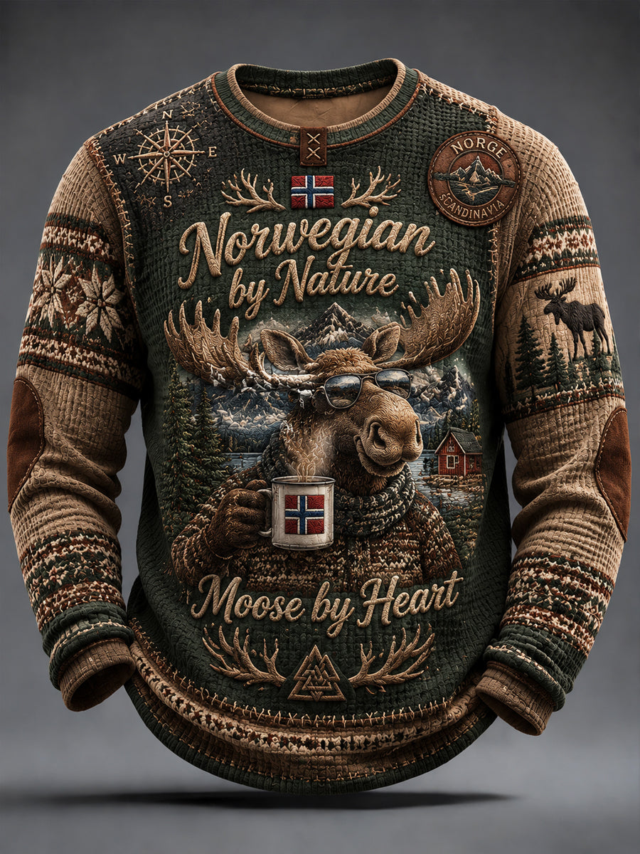 Retro norsk elg-morsom hverdagslig vaffelstrikket t-skjorte