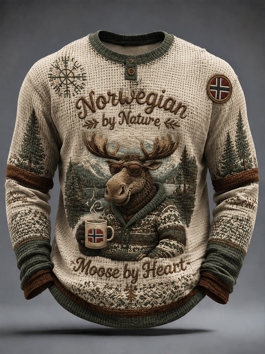 Vintage norsk elg-kaffe uformell vaffelstrikket t-skjorte